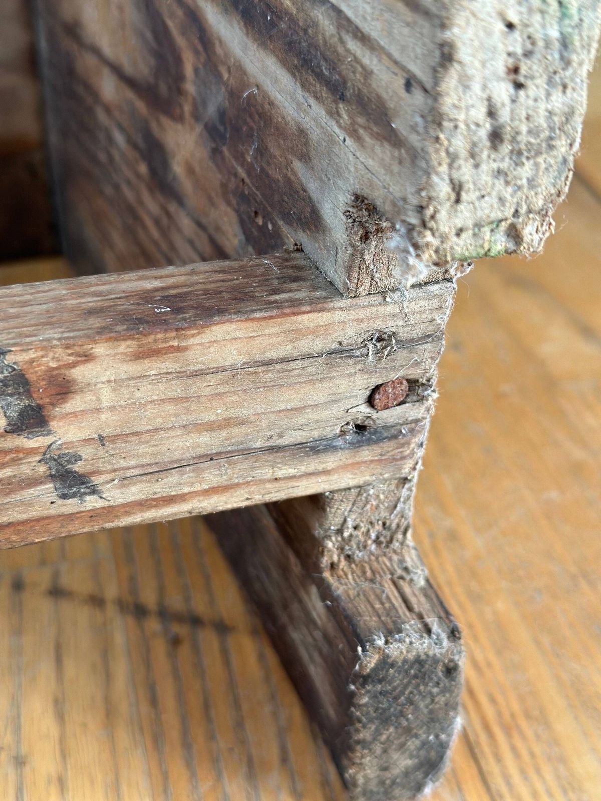 Chippy Scratch Built Antique Wooden Vintage White & Natural Wood Milking Stool Small Table, Rustic Farmhouse Seat Step Cute Pot Stand C1940s photo buy