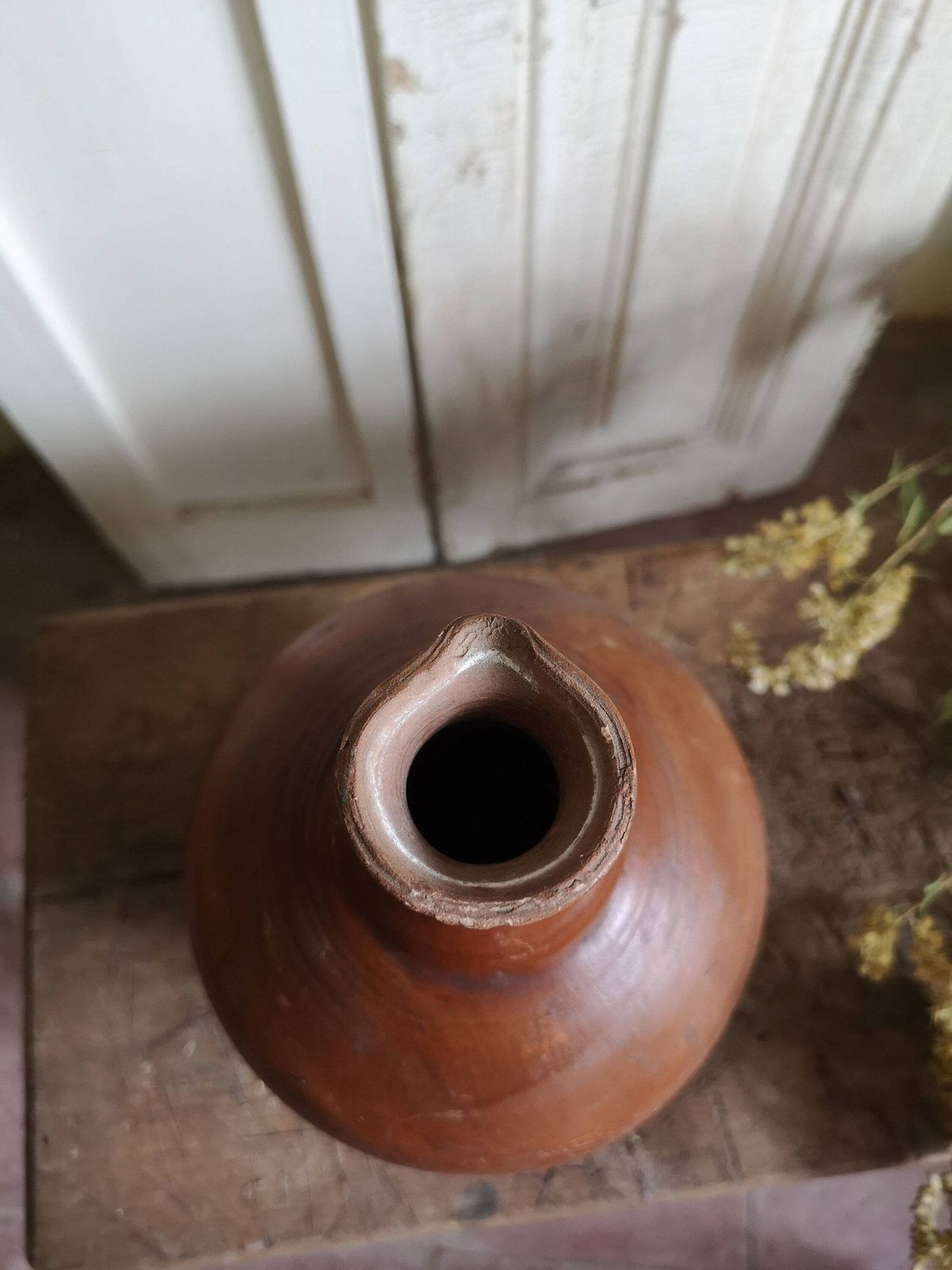 Vintage Earthenware Clay Handmade Pottery Jug Bottle Water Wine Oil Circa 1960 70's Hungarian, Pot, Flask, Terracotta, Pitcher, Drink Cup photo for sale