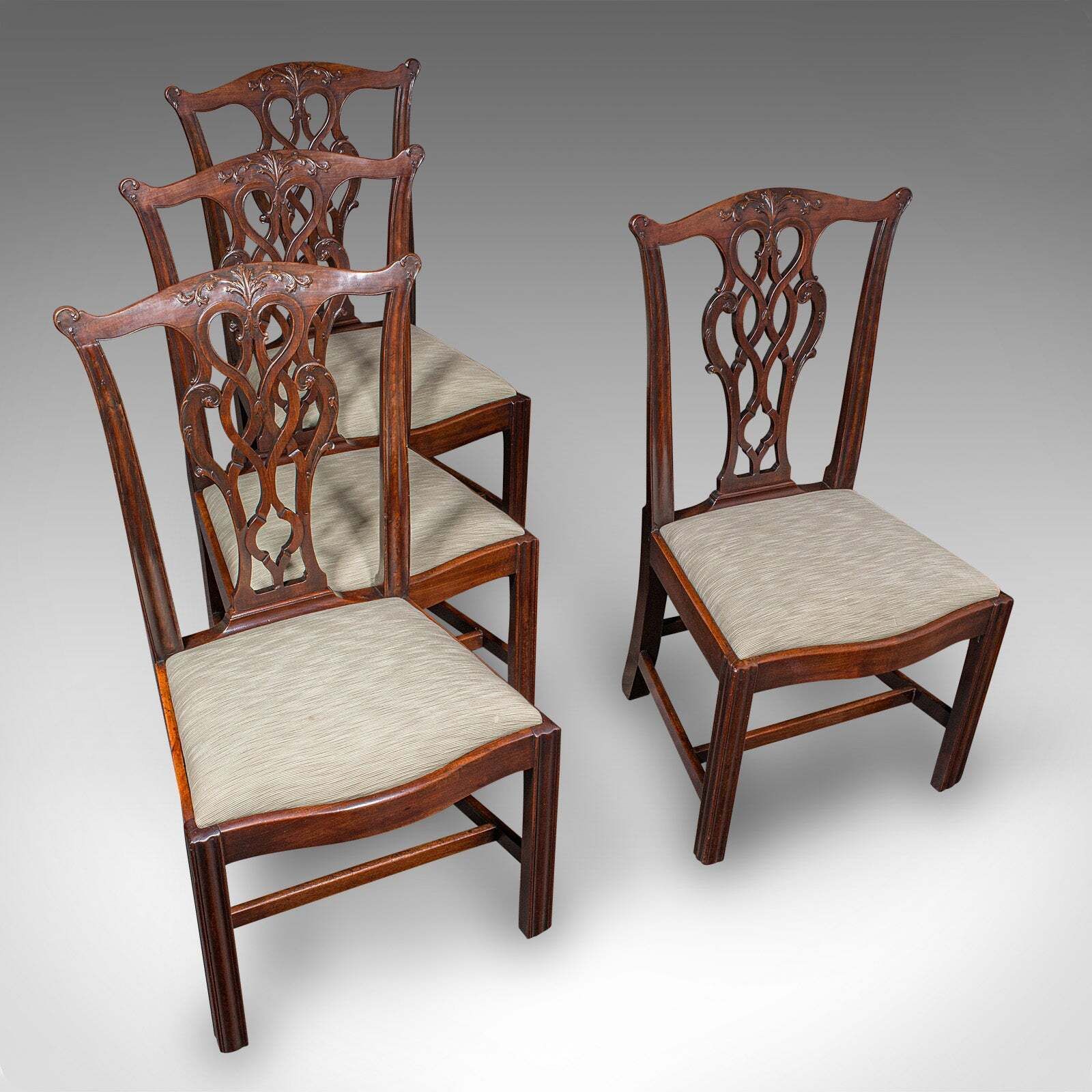 4 Antique Dining Room Chairs, English, Seat, After Chippendale, Georgian, C.1800 photo vinterior