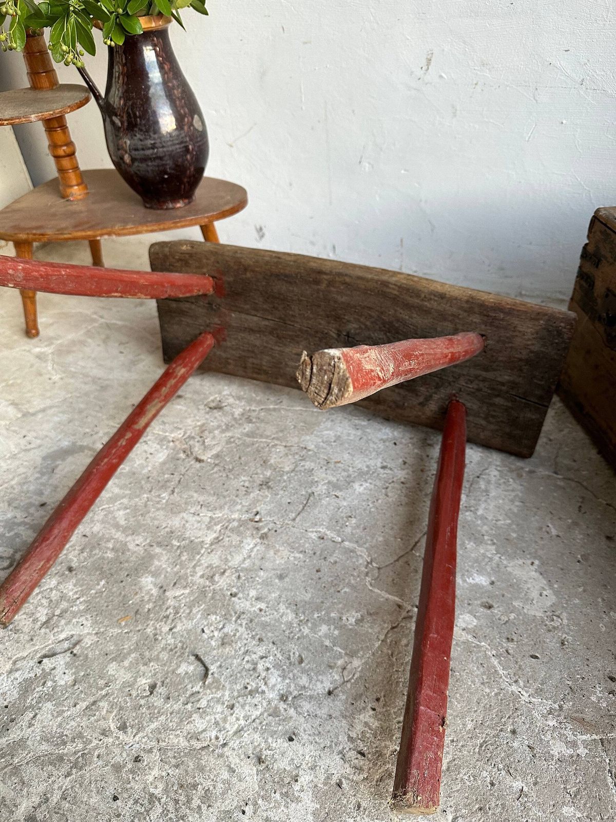 Antique Rustic Hand Carved Wooden Milking Stool Or Small Table, Rustic Farmhouse Seat, Primitive Hand Made, Hungarian 1920s Work Table photo 145.0