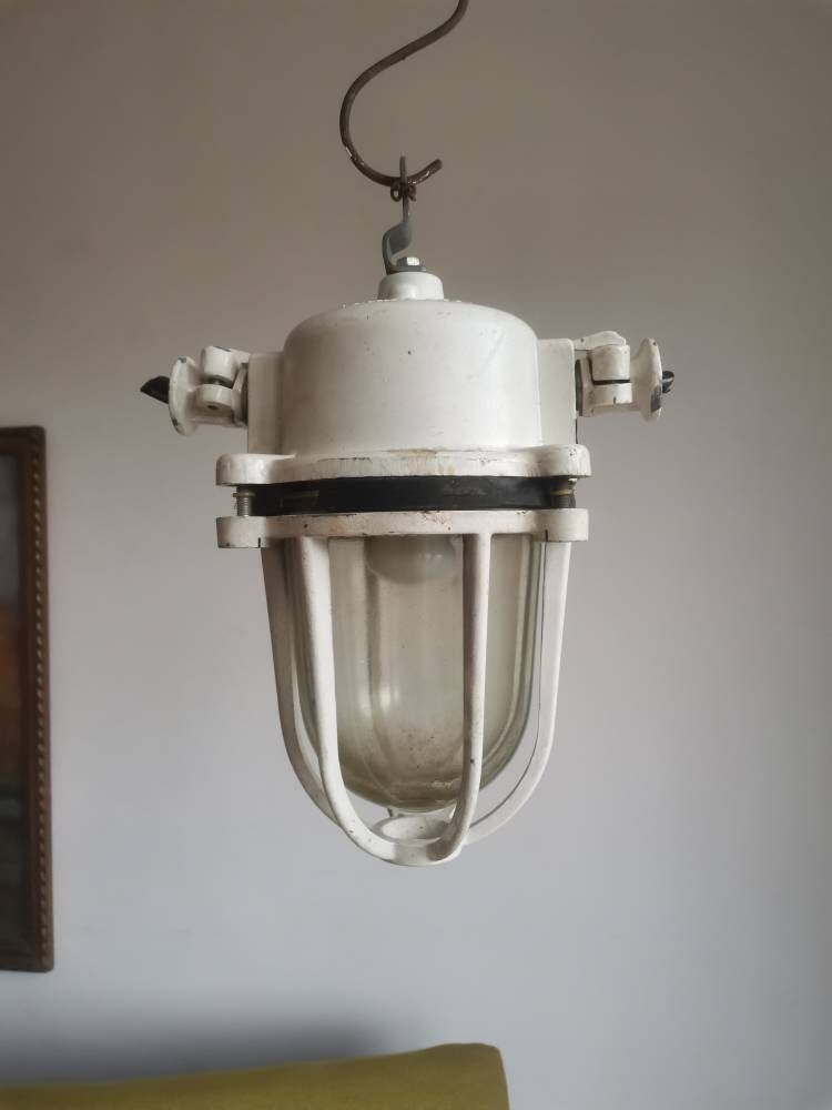 Vintage Bulkhead, Loft, Factory, Industrial Light Fixture. Heavy Cast Shatter Proof 2 Available Kitchen Lighting Statement Piece White
