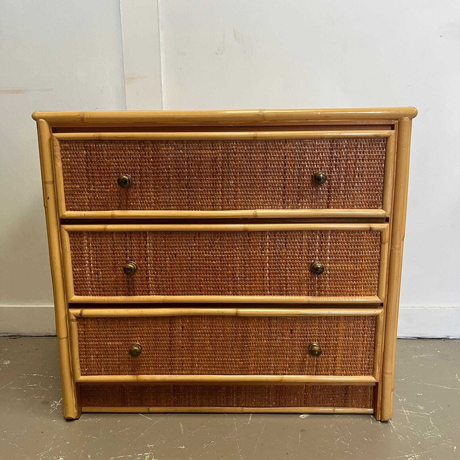 Cane Finished Vintage 3 Drawer Chest Of Drawers / Storage / Cupboard photo buy