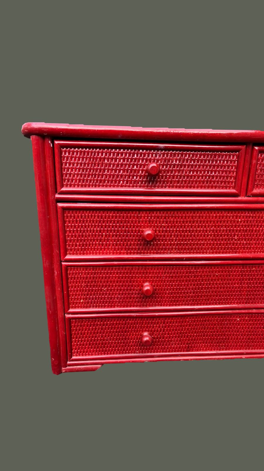 Vintage French Red Wicker Wood Chest Of Drawers photo Furniture