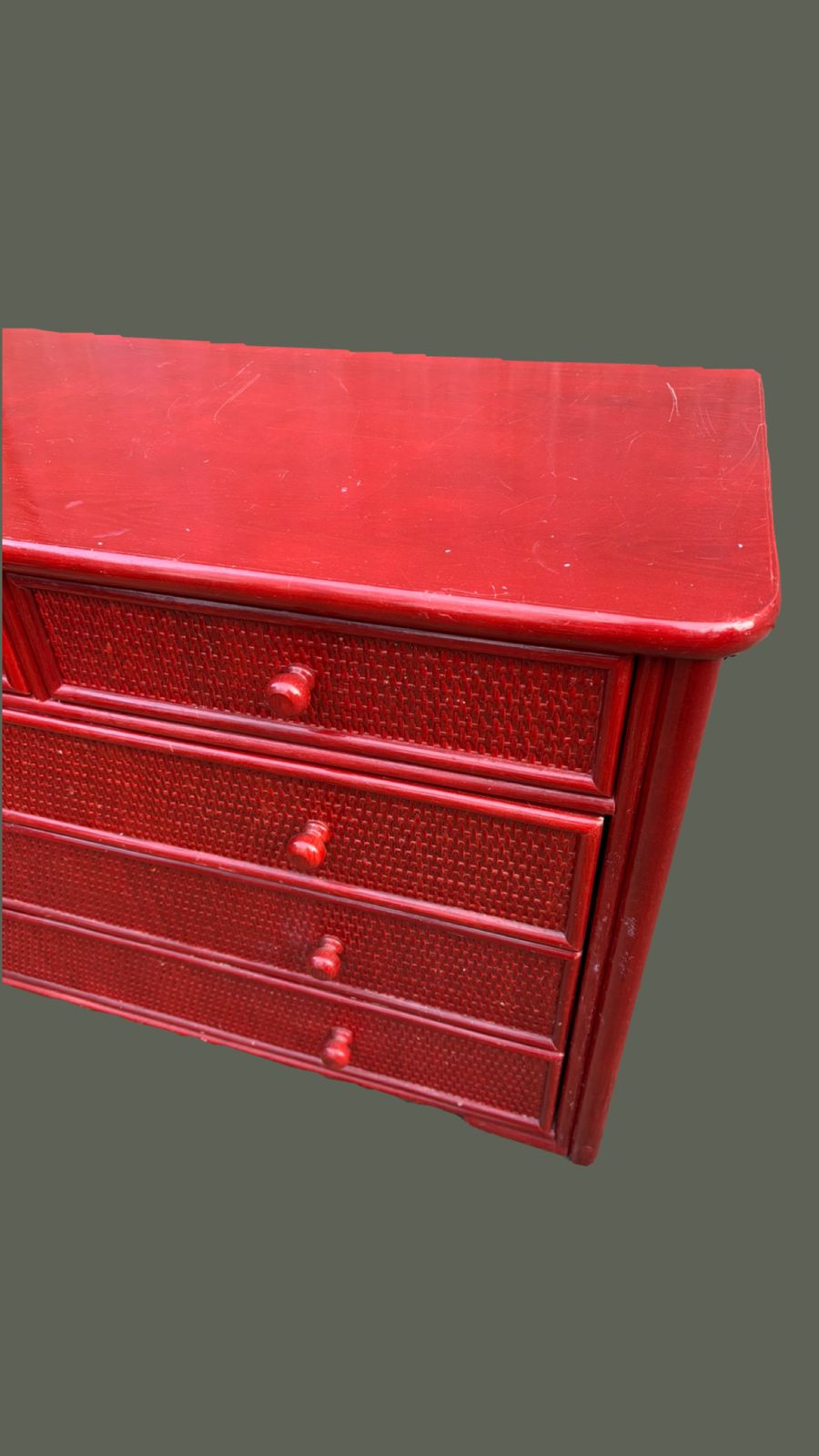 Vintage French Red Wicker Wood Chest Of Drawers photo vinterior