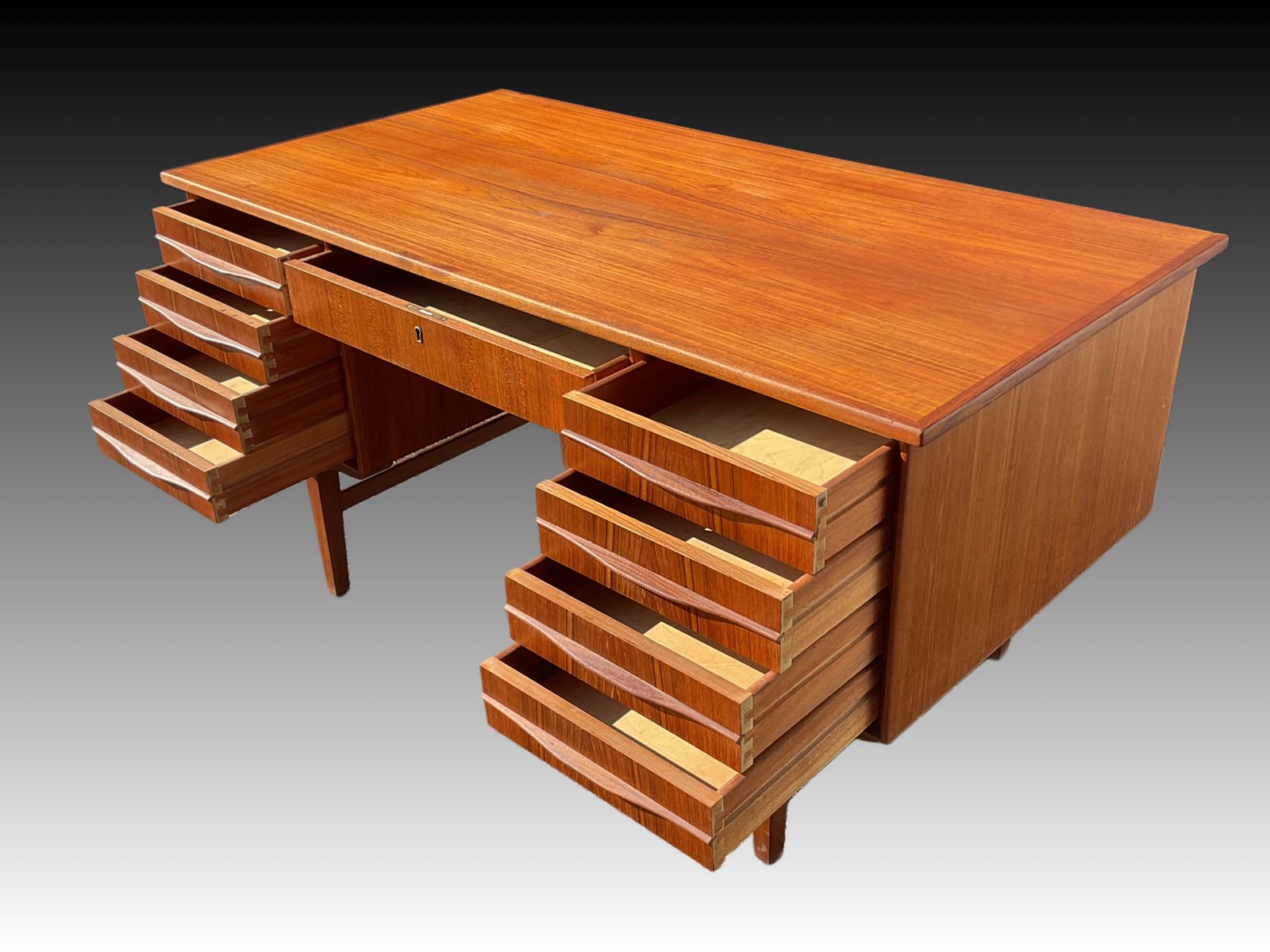 photo for sale Danish Teak Pedistal Desk In Mid Century Design 1970s