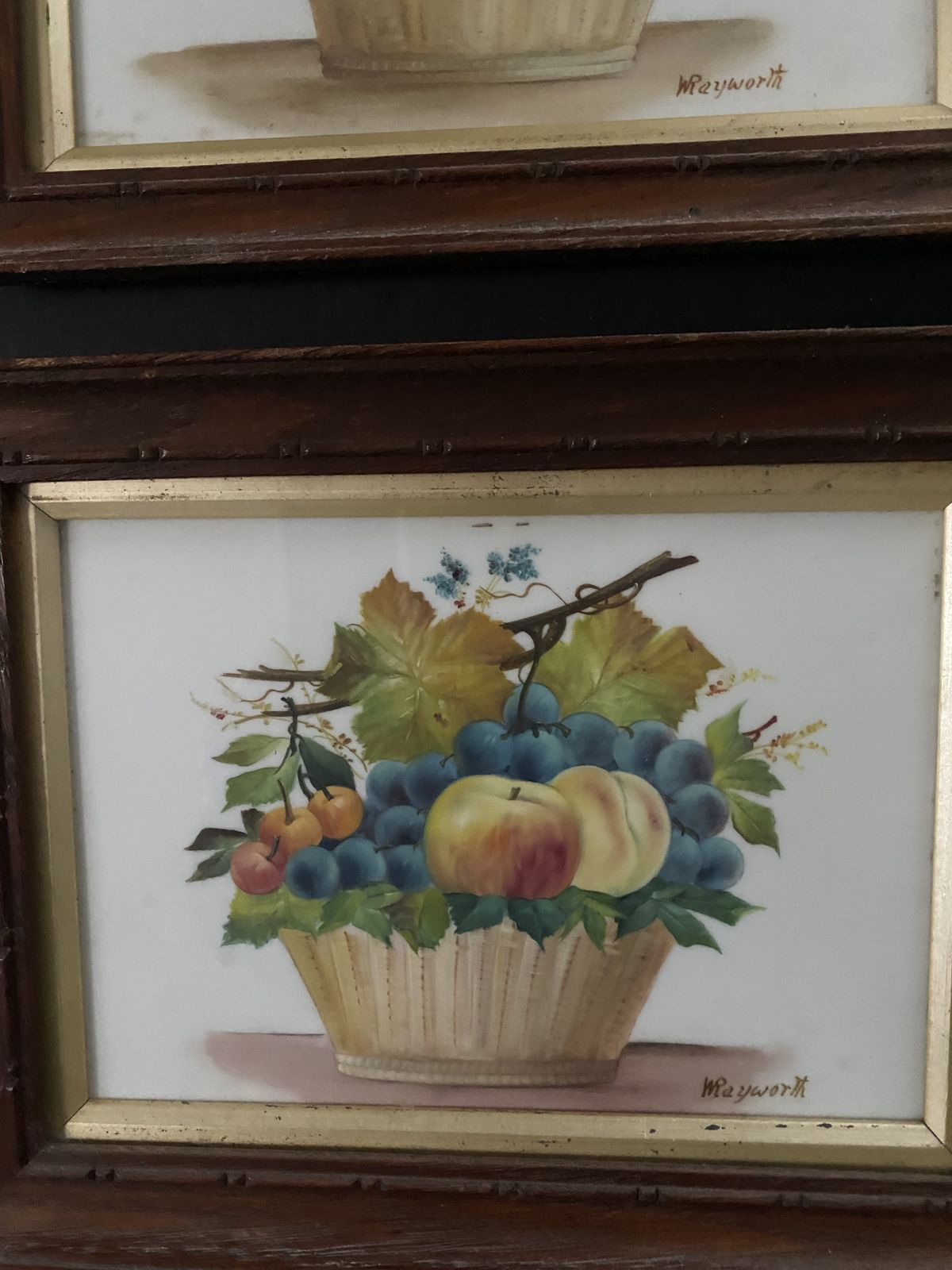 A Pair Of Antique Unique Paintings On Porcelain In Oak Frames. photo 150.0