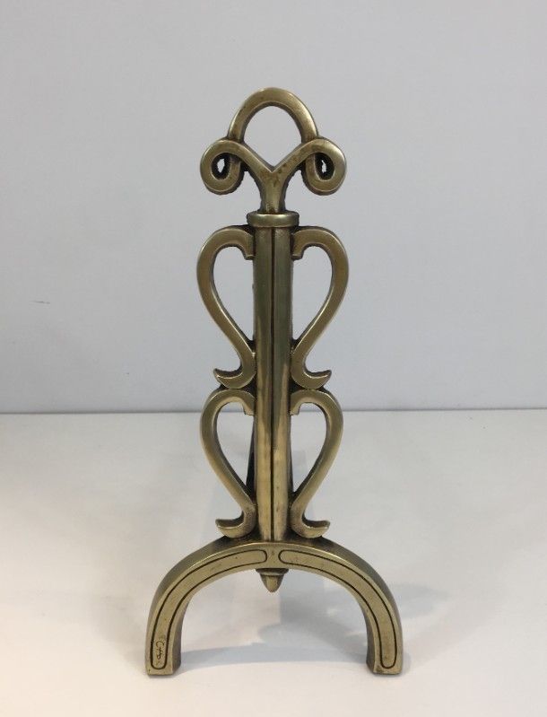 In The Style Of Raymond Subes. Bronze And Iron Andirons. Signed. photo 1140.0