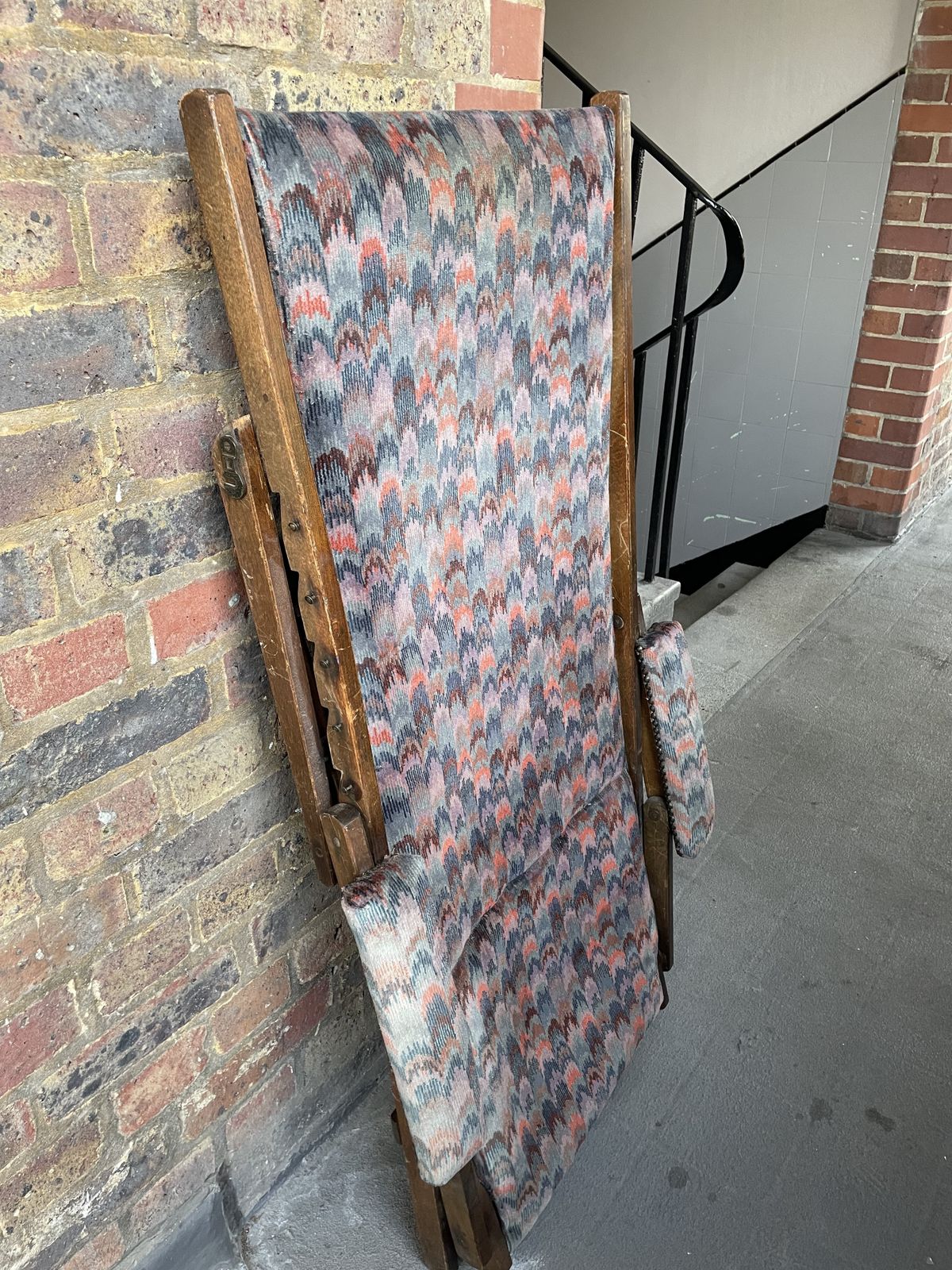Vintage Deck Chair With Velvet Seat And Arm Bolsters photo for sale