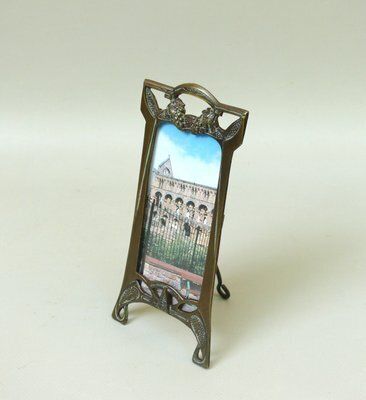 Art Nouveau Patinated Bronze Floral Picture Frame With Vine Panicles, France, 1890s photo Home Decor