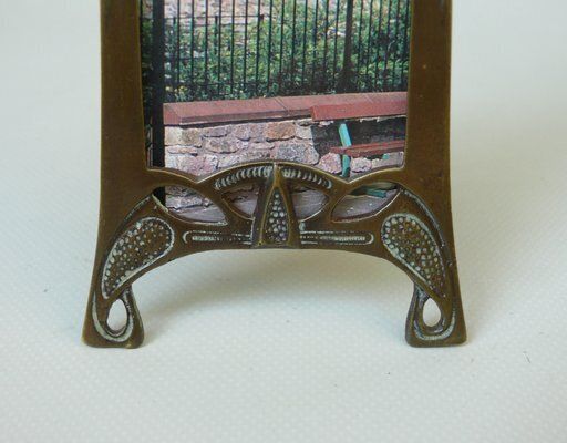 Art Nouveau Patinated Bronze Floral Picture Frame With Vine Panicles, France, 1890s photo vintage