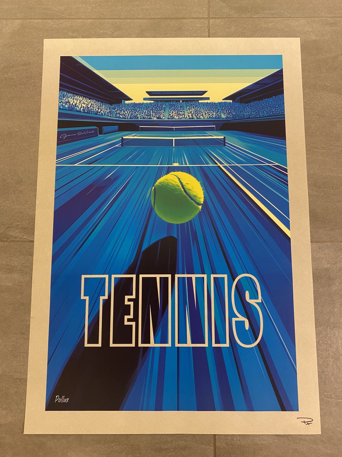 Pollux, 2020s   Tennis   Original Poster Printed In Offset With Detached Screen (Invisible)   Cm 98x 68   In 38,6 X 26,8   Hand Signed Lower Right photo furniture