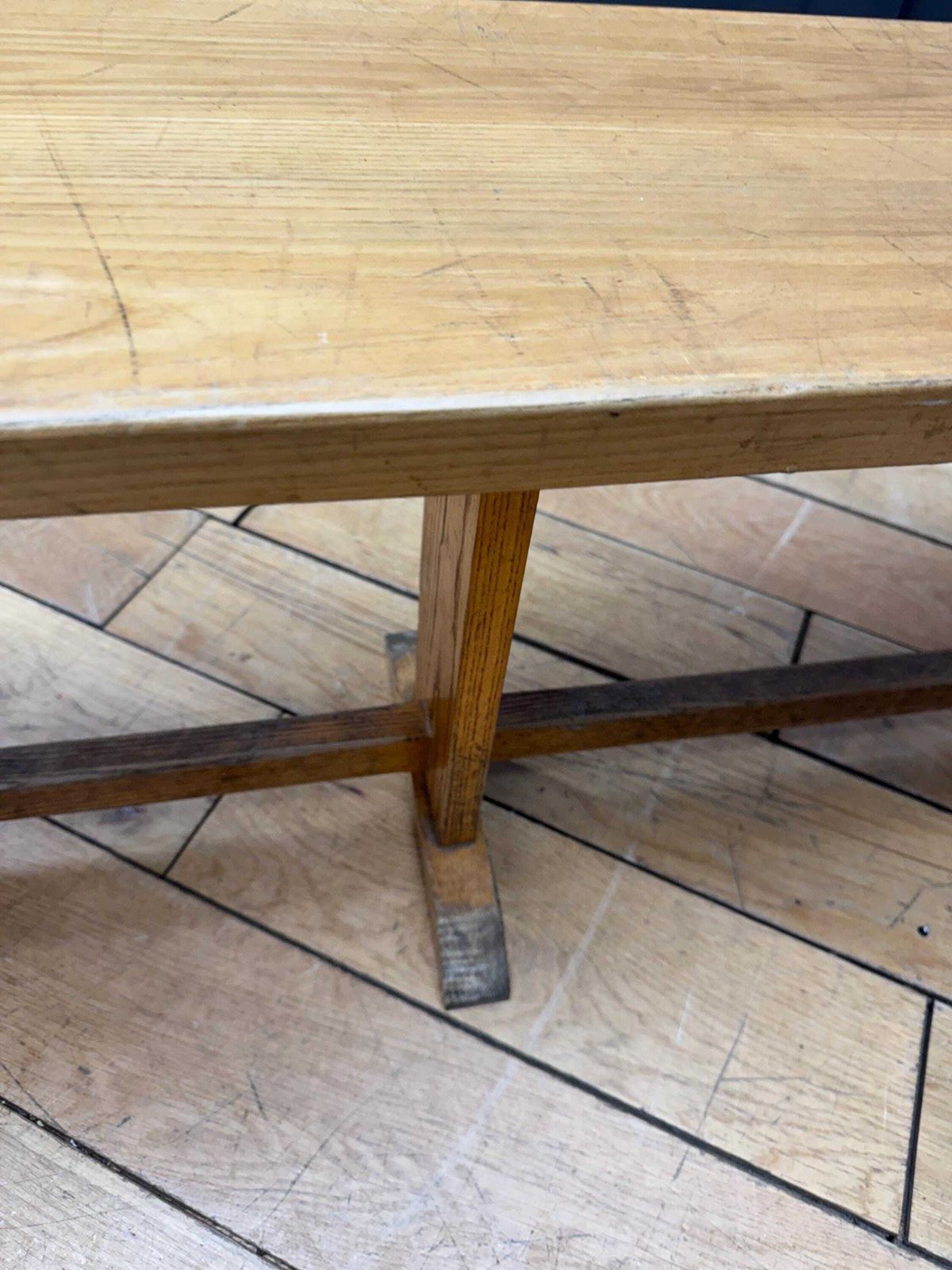 Long Vintage Oak School Bench Seat / Hallway Seating / Leys School Cambridge / A photo Furniture
