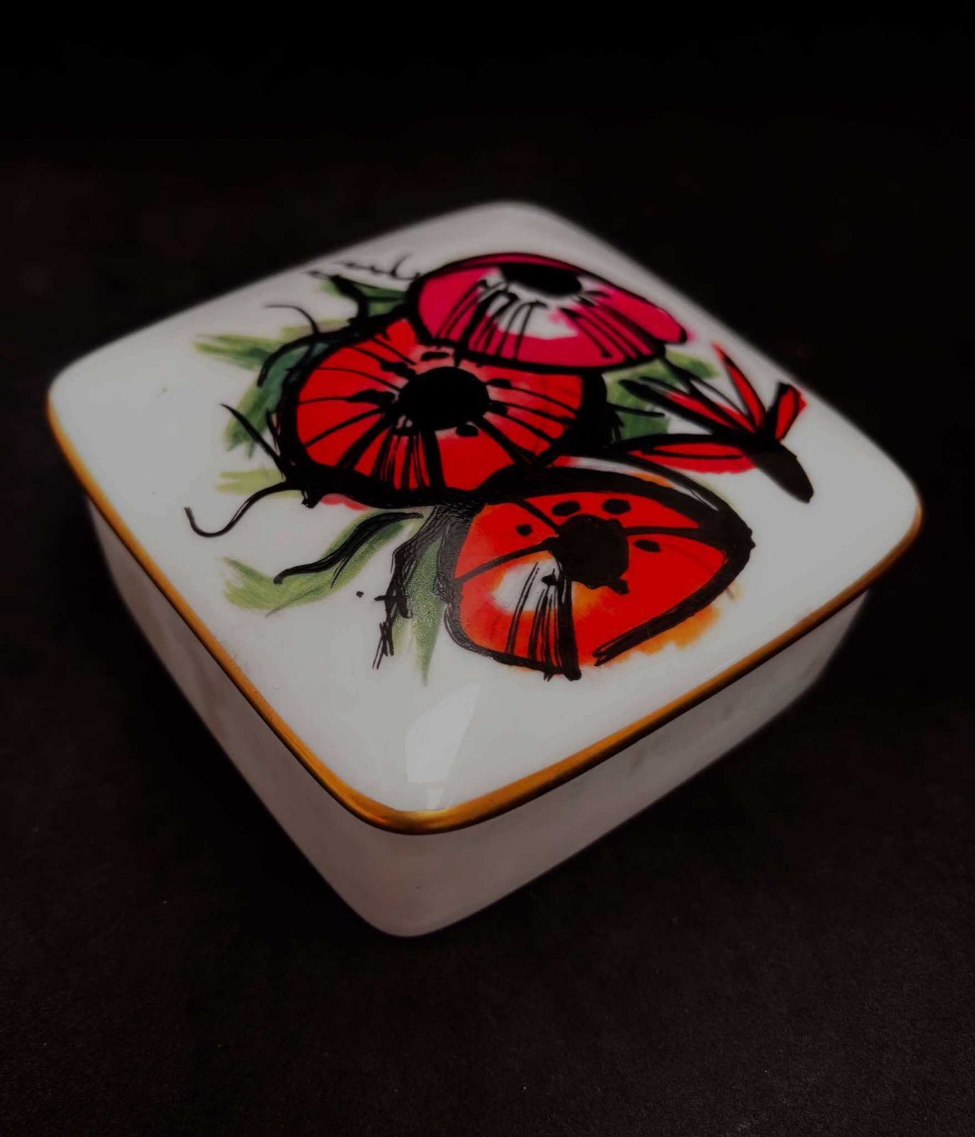 1980s Bernard Buffet Porcelain Box Bernardaud Limoges France Square Box Luxury Gift Concord Collector Anemones Flowers Decor Vanity Decor
