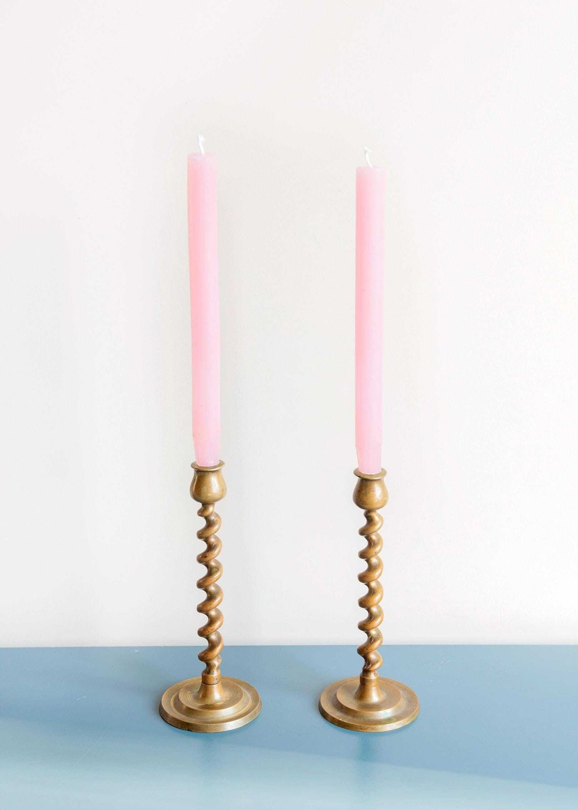 Brass Barley Twist Candle Holders, Two English Victorian Turned Candlesticks, Patina, Antique Twisted Golden Candelabra, Rustic Home Decor photo 150.0