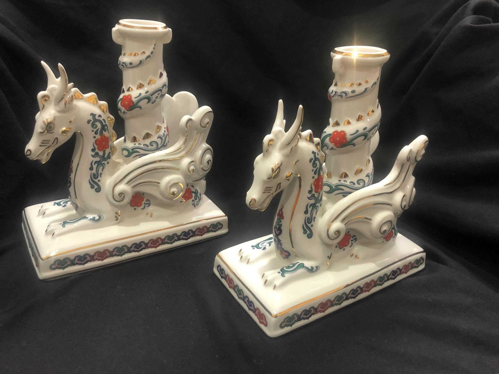 Franklin Mint The Imperial Dragons Of Heaven And Earth Pair Of Candle Holders photo furniture