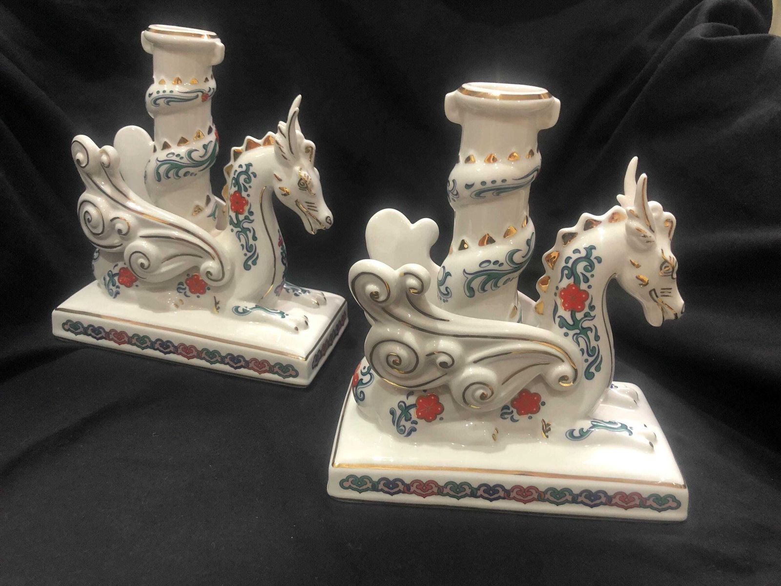 Franklin Mint The Imperial Dragons Of Heaven And Earth Pair Of Candle Holders photo for sale
