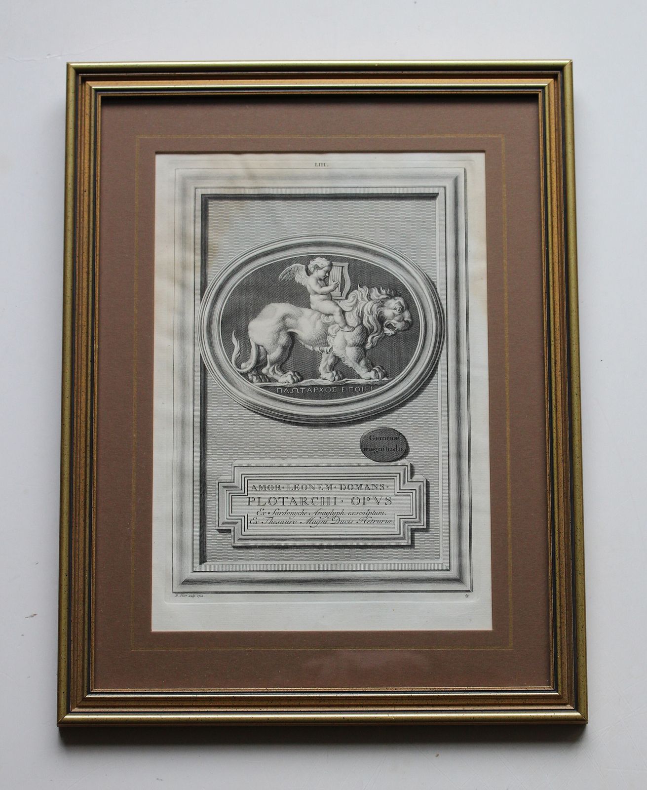 18th Century Antique Engraving ‘Amor. Leonem. Domans. Plotarchi.’ By Bernard Picart 1722