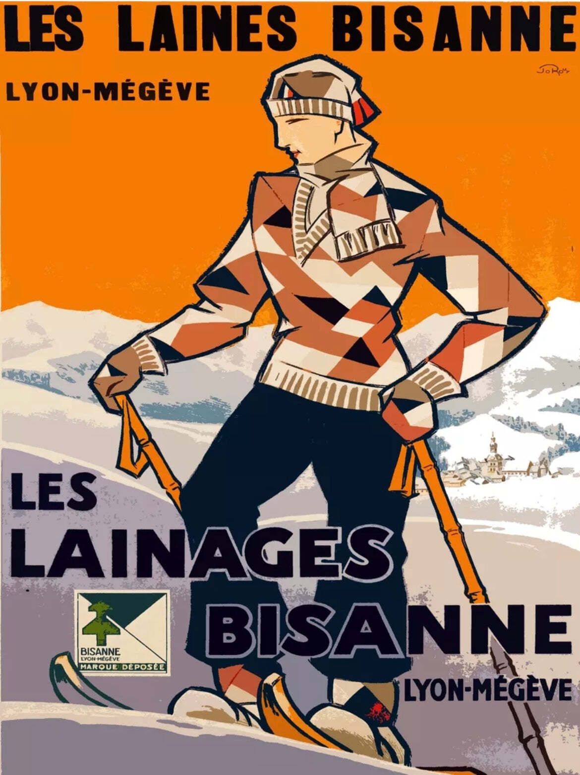 Les Lainages French Ski Resort Vintage Poster