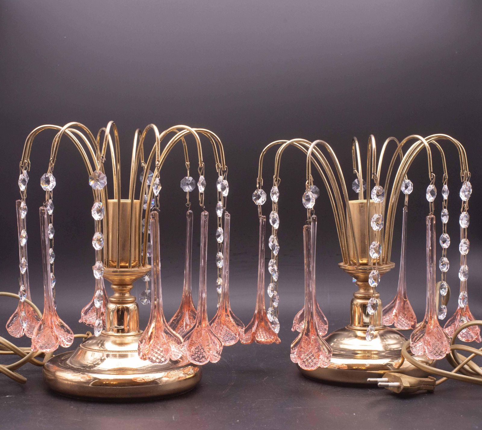 Set Of 2 Brigitte Bardot, Pink Drops Crystal And Murano Glass Table Lamp, 1980s photo for sale