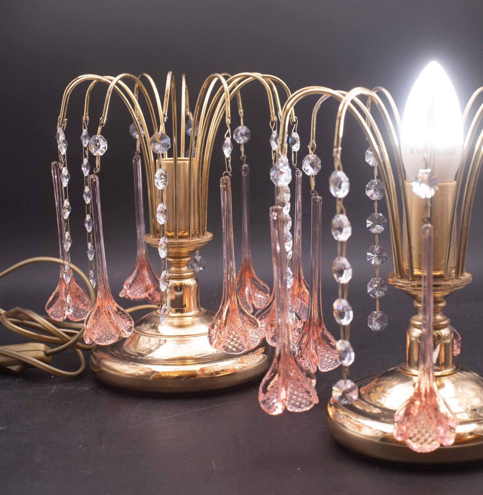 Set Of 2 Brigitte Bardot, Pink Drops Crystal And Murano Glass Table Lamp, 1980s photo Lighting
