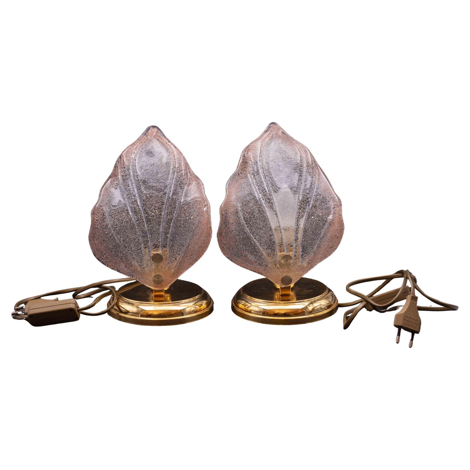 Set Of 2 Pink Murano Glass Leaves Table Lamp, 1980s