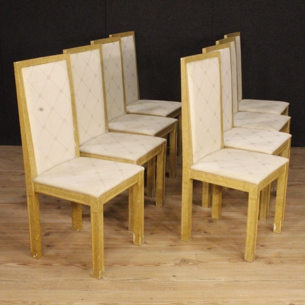 8 Gelakte En Beschilderde Italiaanse Stoelen Uit De 20e Eeuw photo vintage