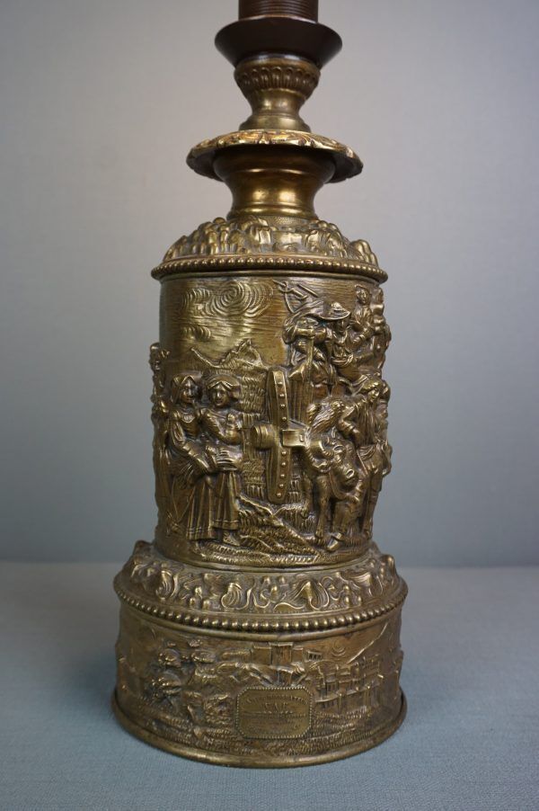 Antique Beautifully Decorated French Copper Lamp Base photo furniture