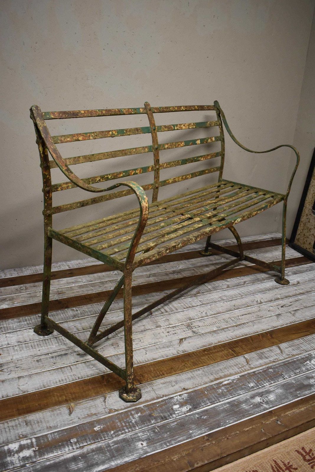 19th Century Regency Wrought Iron Strapwork Garden Bench photo vinterior