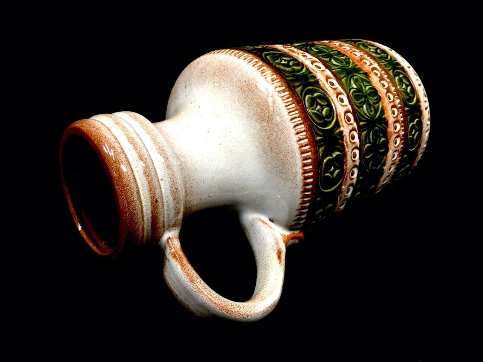 Vintage West German Pottery Fat Lava Vase / Jug Green & Cream 1970s / Large photo vinterior