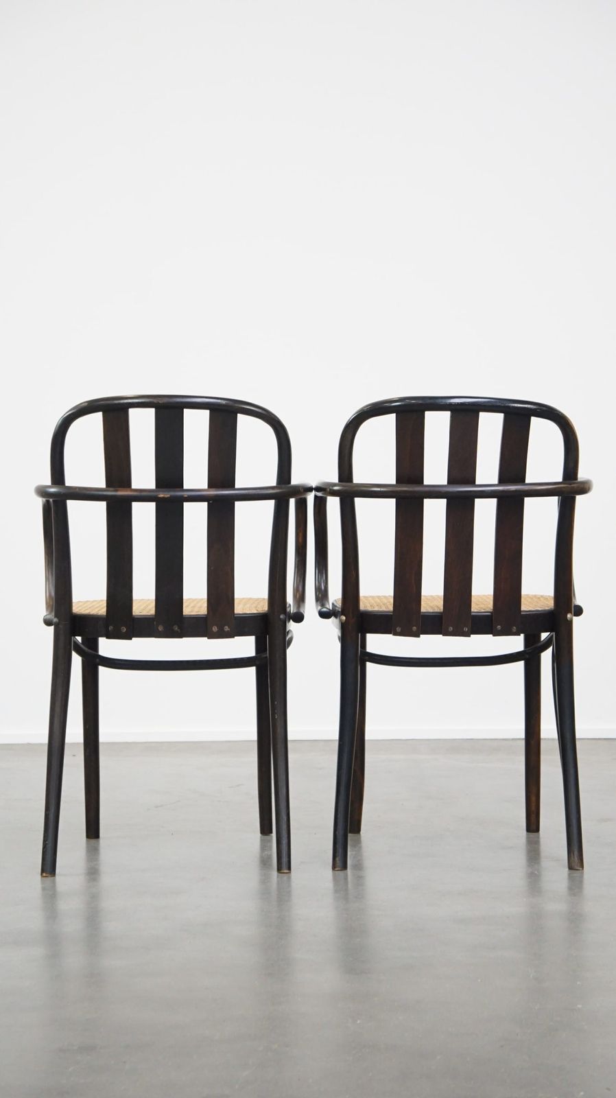 Set Of 2 Wooden Dining Chairs In Thonet Style With Wicker Seat photo for sale