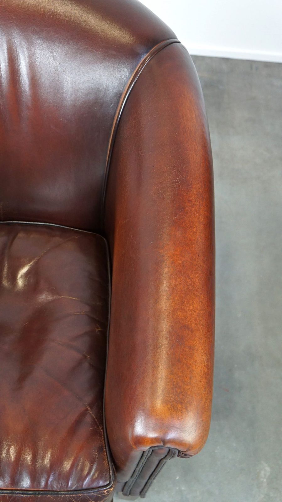 Nice Sheepskin Club Chair With A Beautiful Patina photo vintage