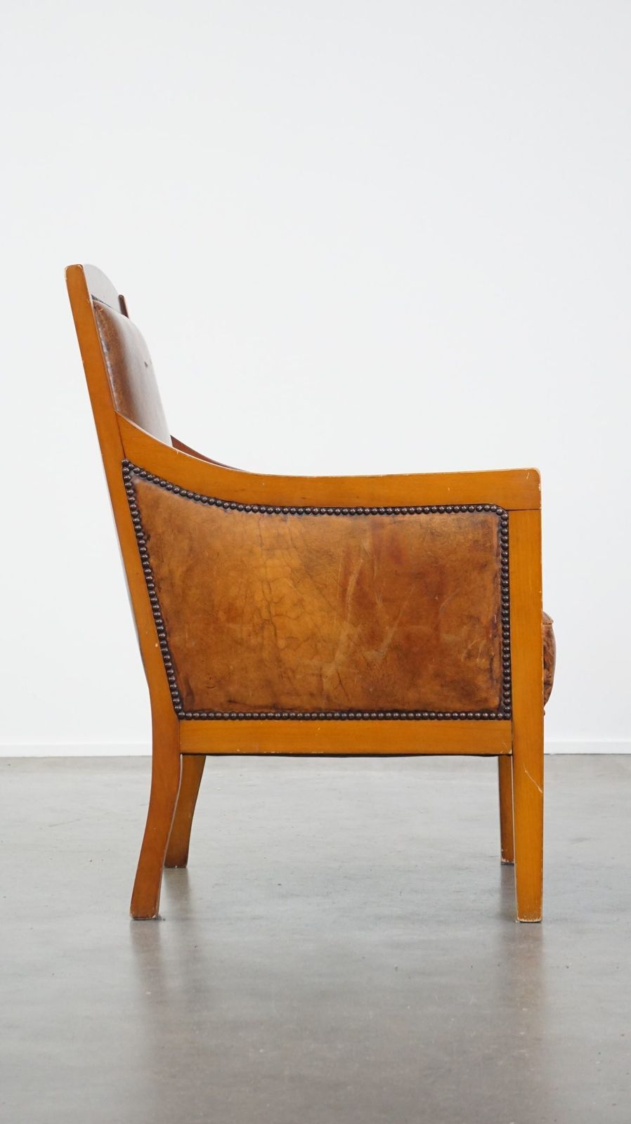 Stately, Luxurious Sheepskin Art Deco Design Armchair Combined With Wood photo for sale