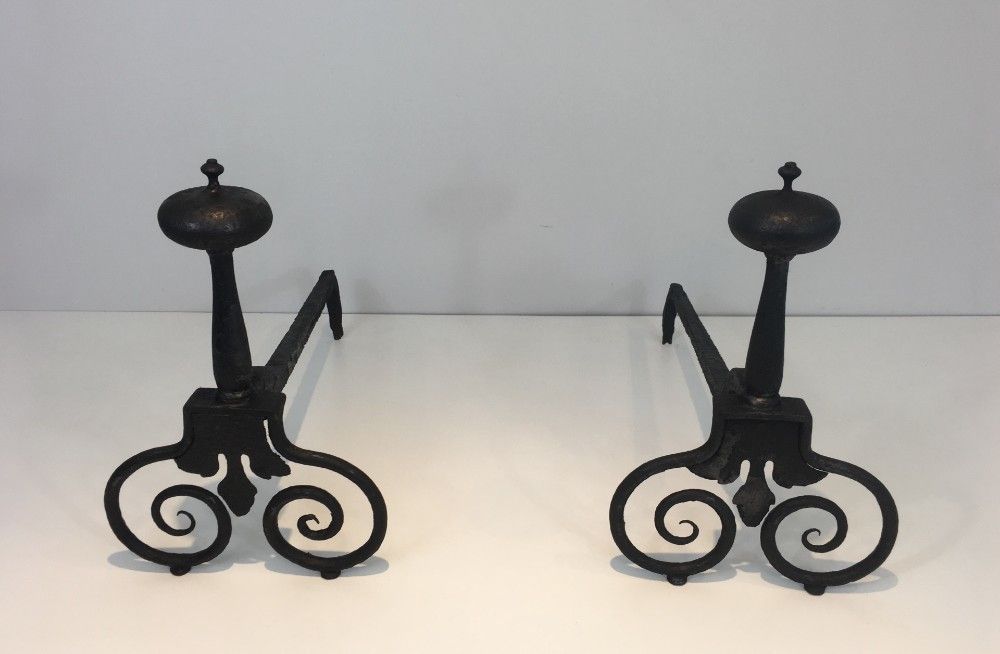 Pair Of Wrought Iron Andirons. photo Home Fixtures