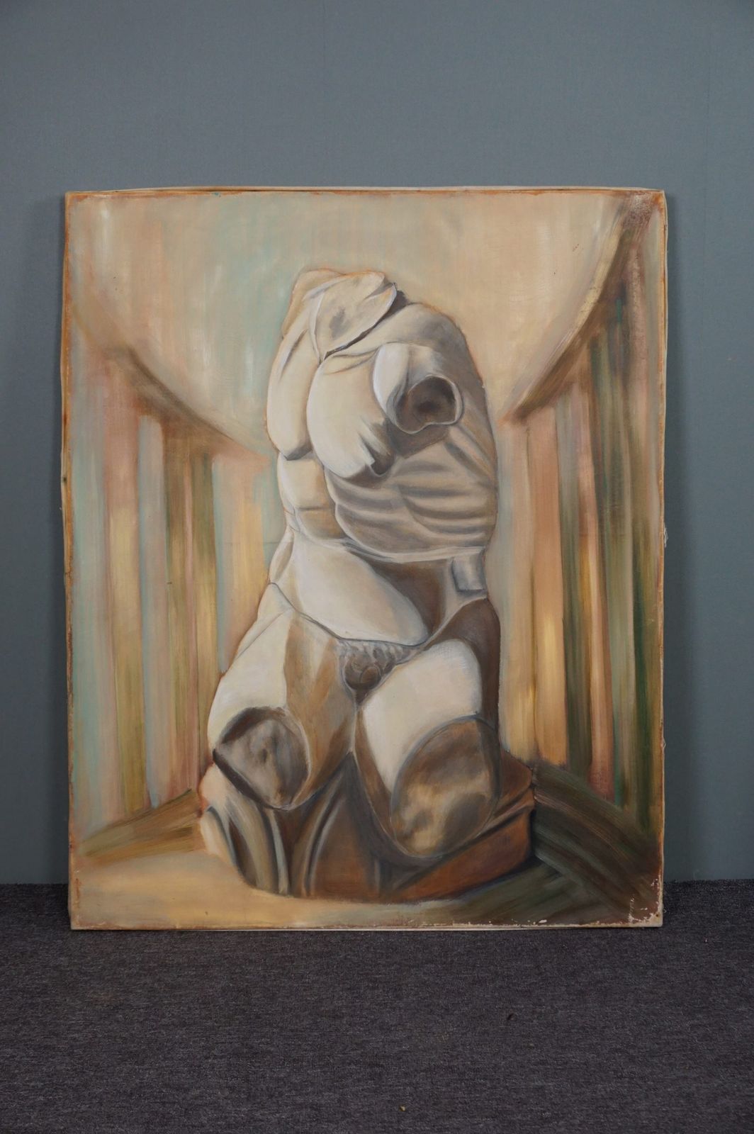 Set Of Large Paintings, Torso On Canvas, Greek Representation photo furniture