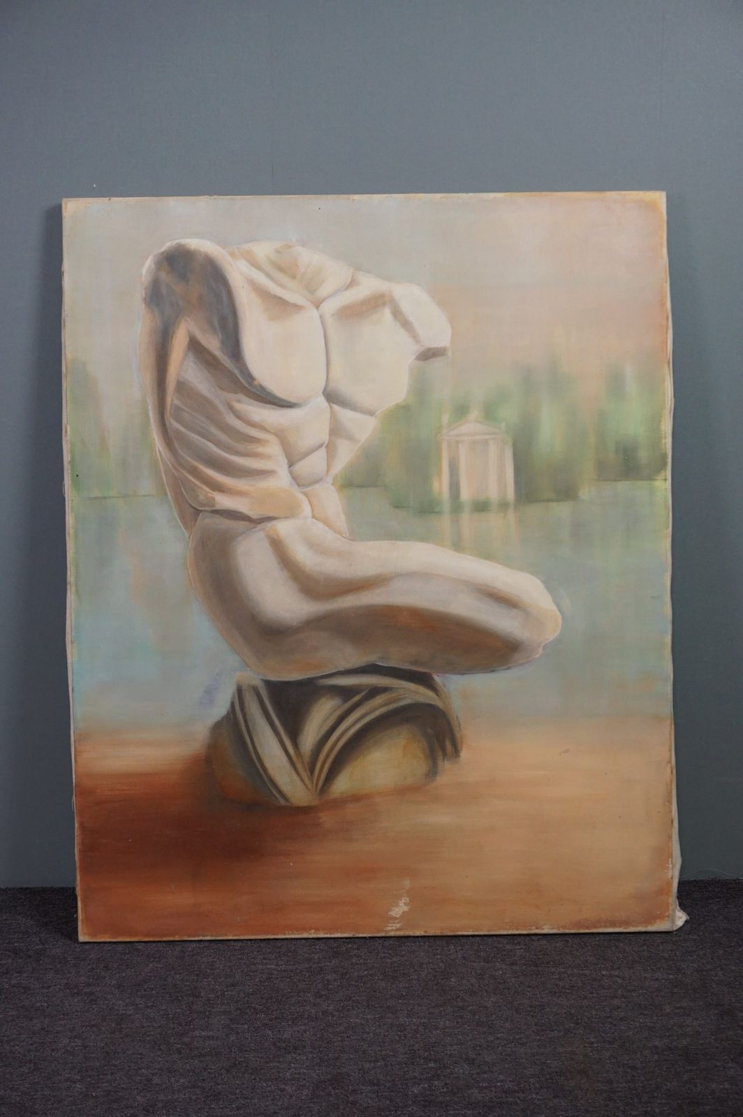 Set Of Large Paintings, Torso On Canvas, Greek Representation photo for sale