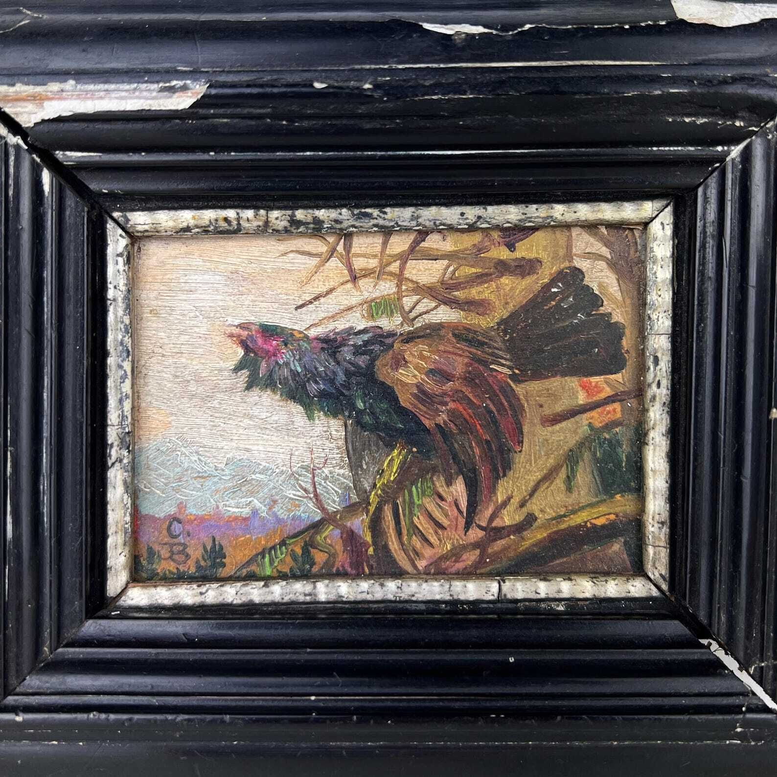 Original Miniature Framed Oil Painting Of Western Capercaillie photo furniture