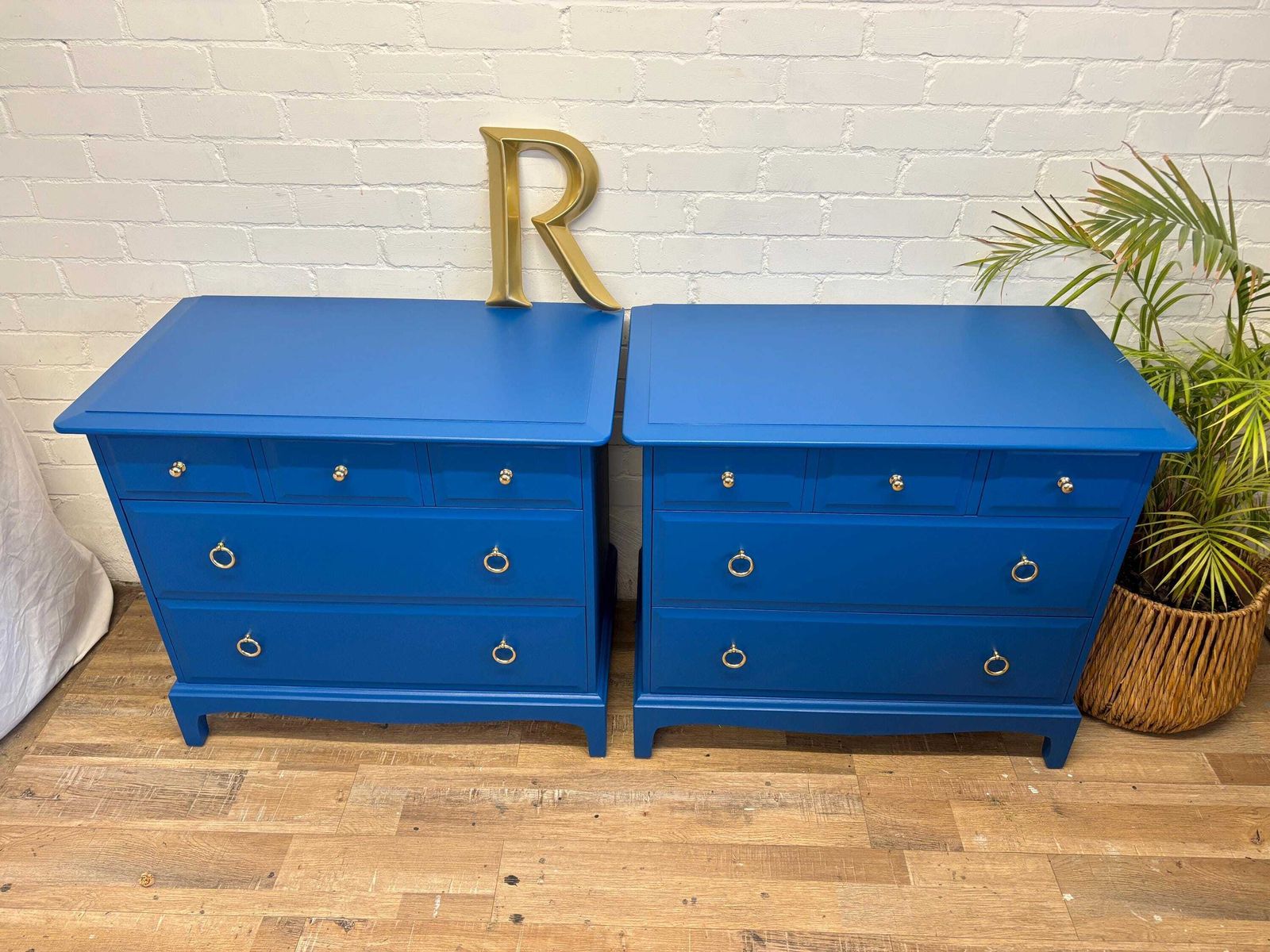 Stag Minstrel Pair Of 3 Over 2 Chest Of Drawers Painted Blue photo furniture