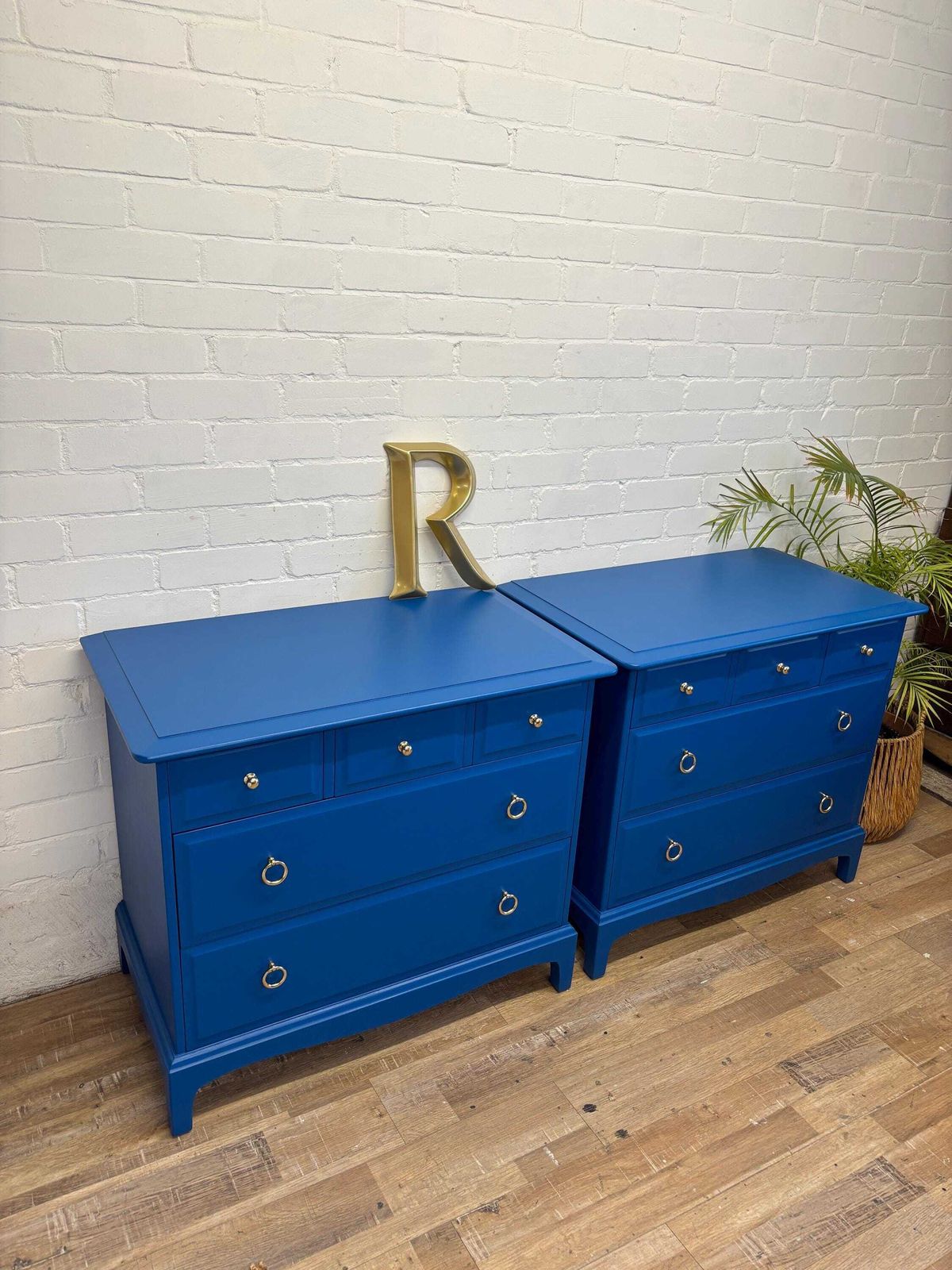Stag Minstrel Pair Of 3 Over 2 Chest Of Drawers Painted Blue photo Furniture