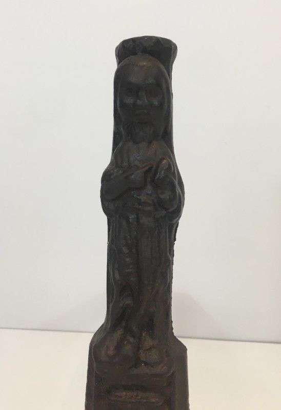 Pair Of Cast Iron Andirons Representing An Evangelist. photo buy