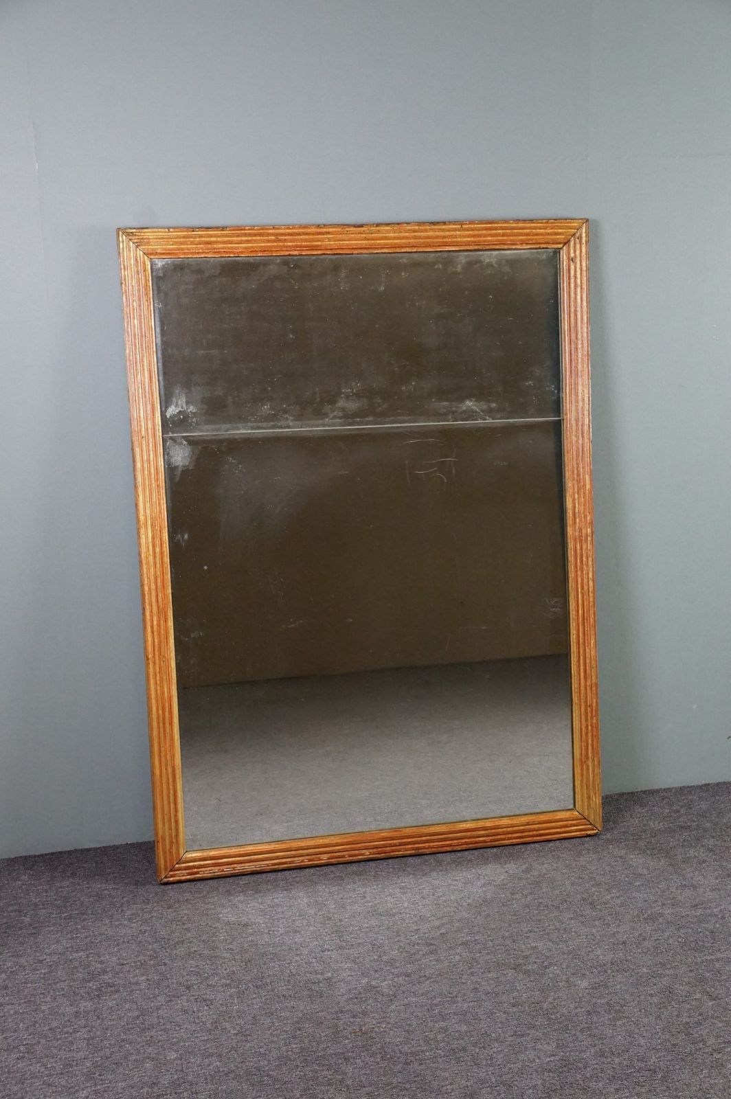 Large Antique Gilded Mantelpiece Mirror With Top Patina, 18th Century