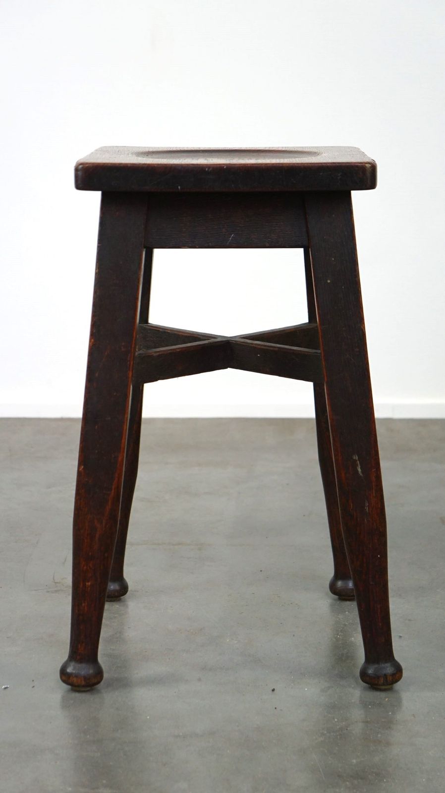 Antique English Solid Oak Stool With A Touch Of Art Nouveau Style photo for sale