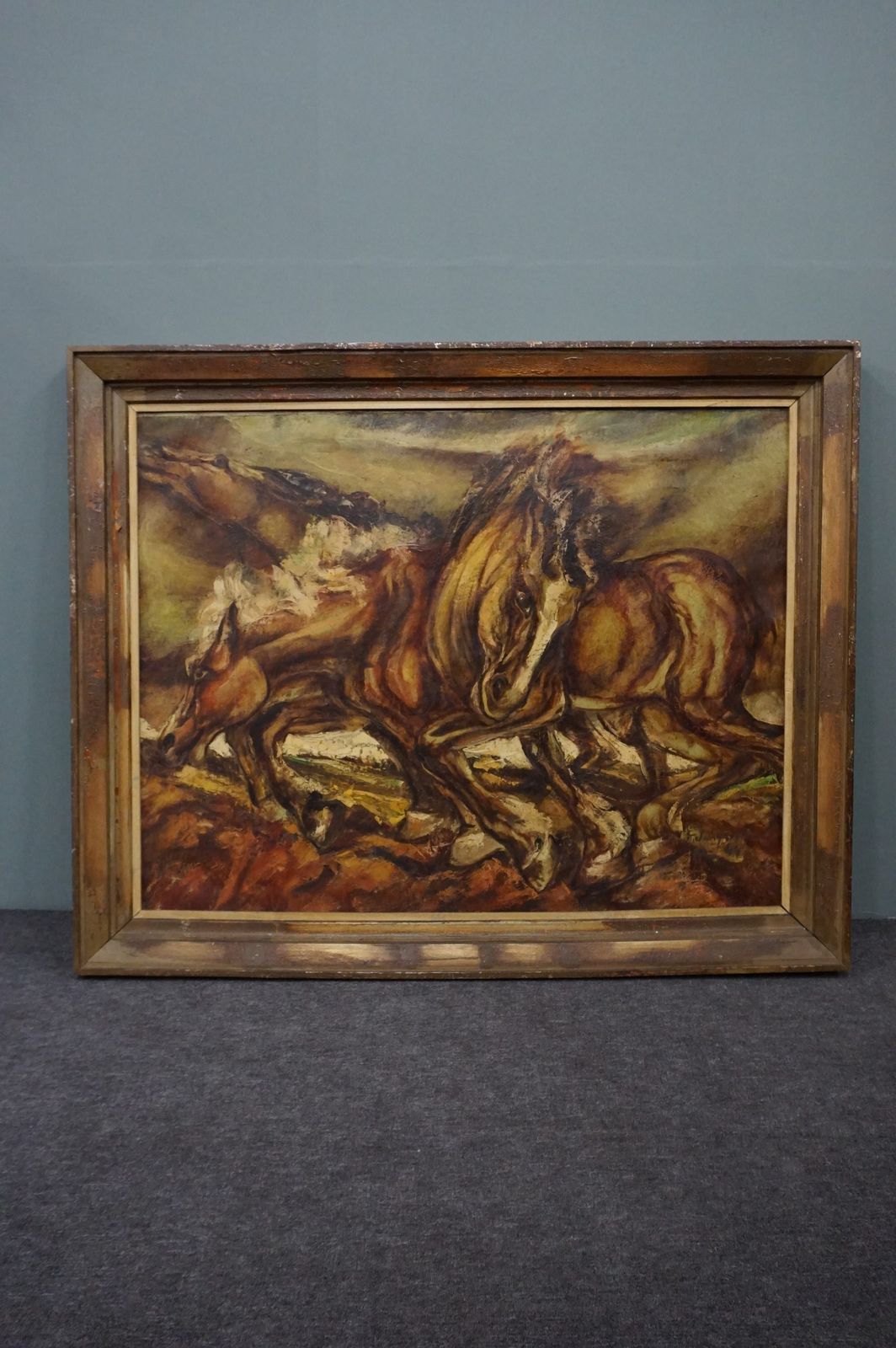 Very Large And Impressive Painting Of Horses, Oil Painting