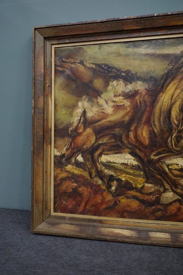 Zeer Groot En Indrukwekkend Schilderij Van Paarden, Olieverf photo Kunst