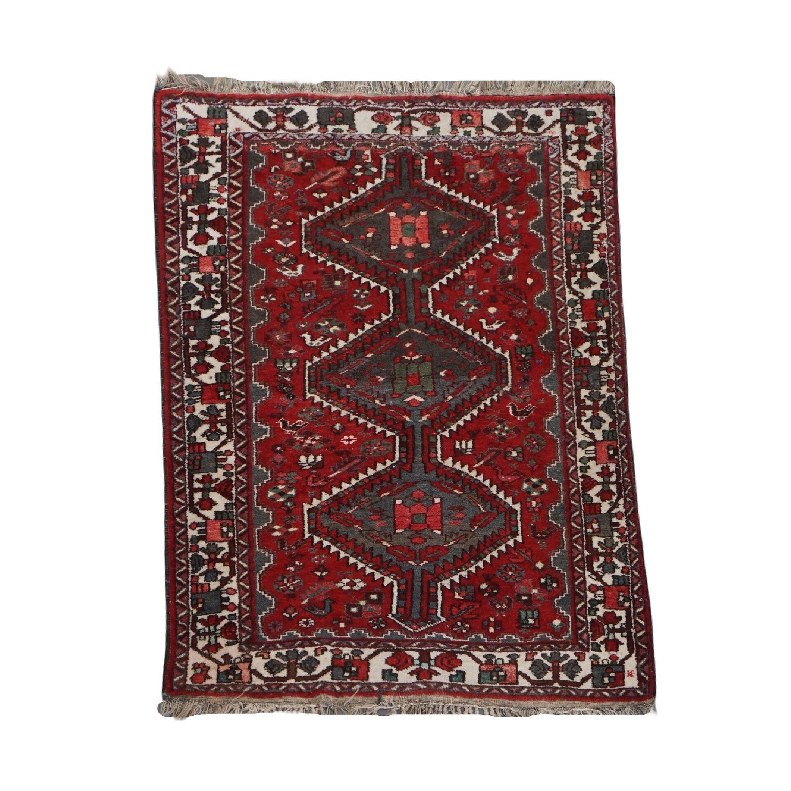 Subtle Vintage Oriental Rug With Red And Gray Colors 186x119cm