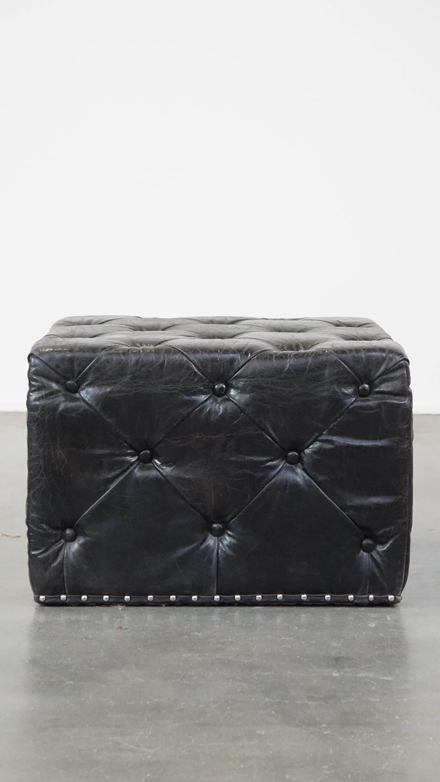 Large, Luxurious, Black Square Chesterfield Hocker/Coffee Table Made From Cattle Leather photo furniture