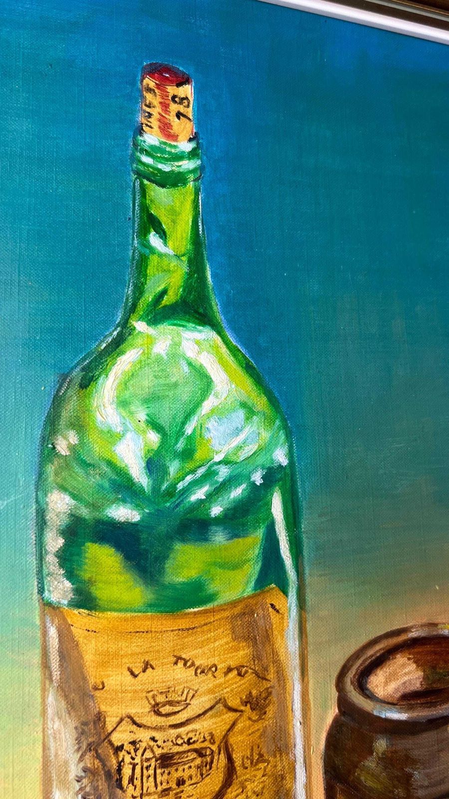 Framed Still Life Oil Painting By Pauline Doherty – Wine Bottle And Fruit photo Art