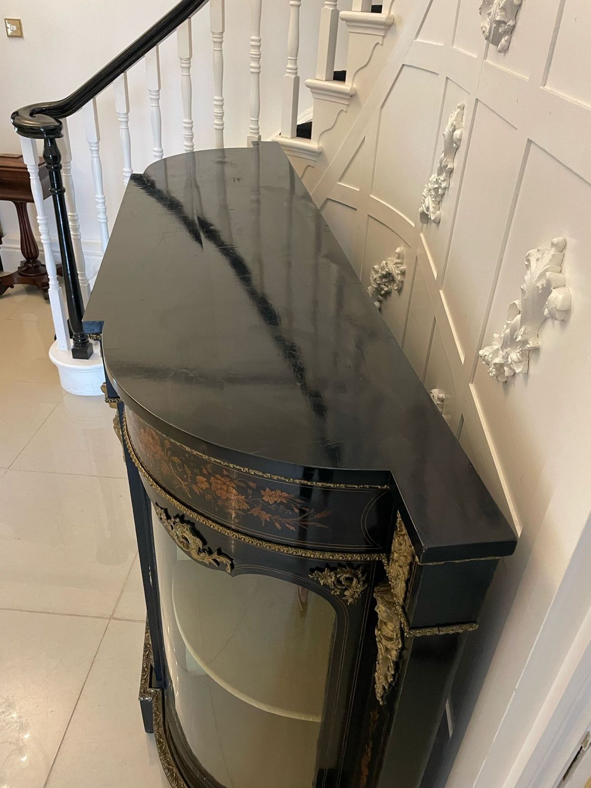 Outstanding Quality Antique 19th Century Ebonised And Inlaid Floral Marquetry Credenza photo vintage