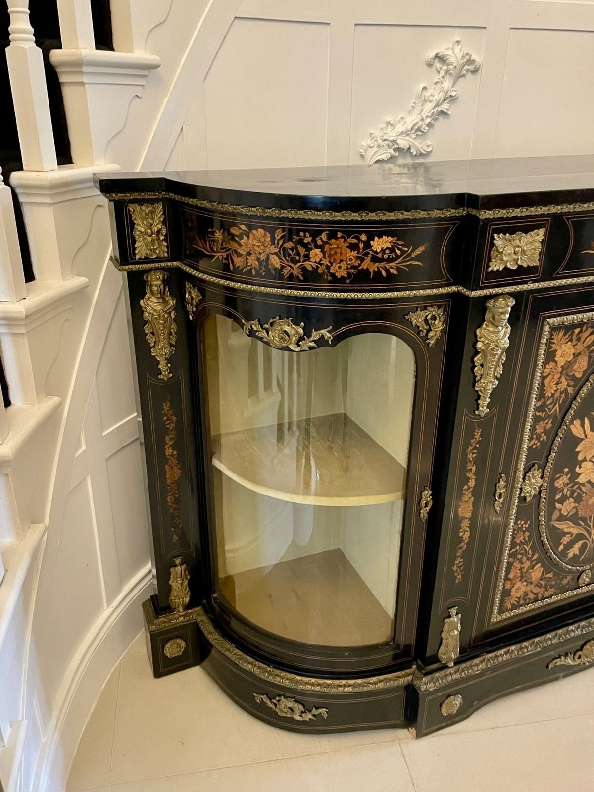 9645.0 Outstanding Quality Antique 19th Century Ebonised And Inlaid Floral Marquetry Credenza photo