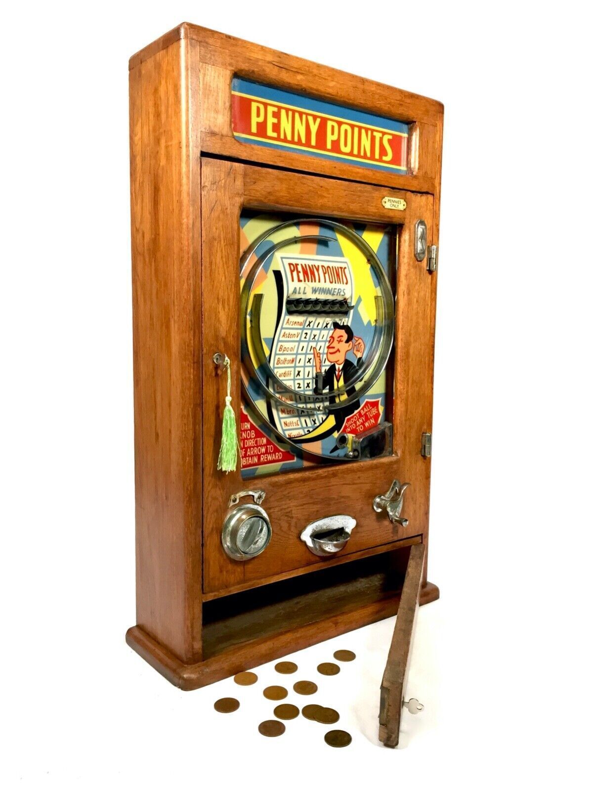 Antique 1950s Oliver Whales Penny Points Arcade Coin Operated Machine Working photo vinterior