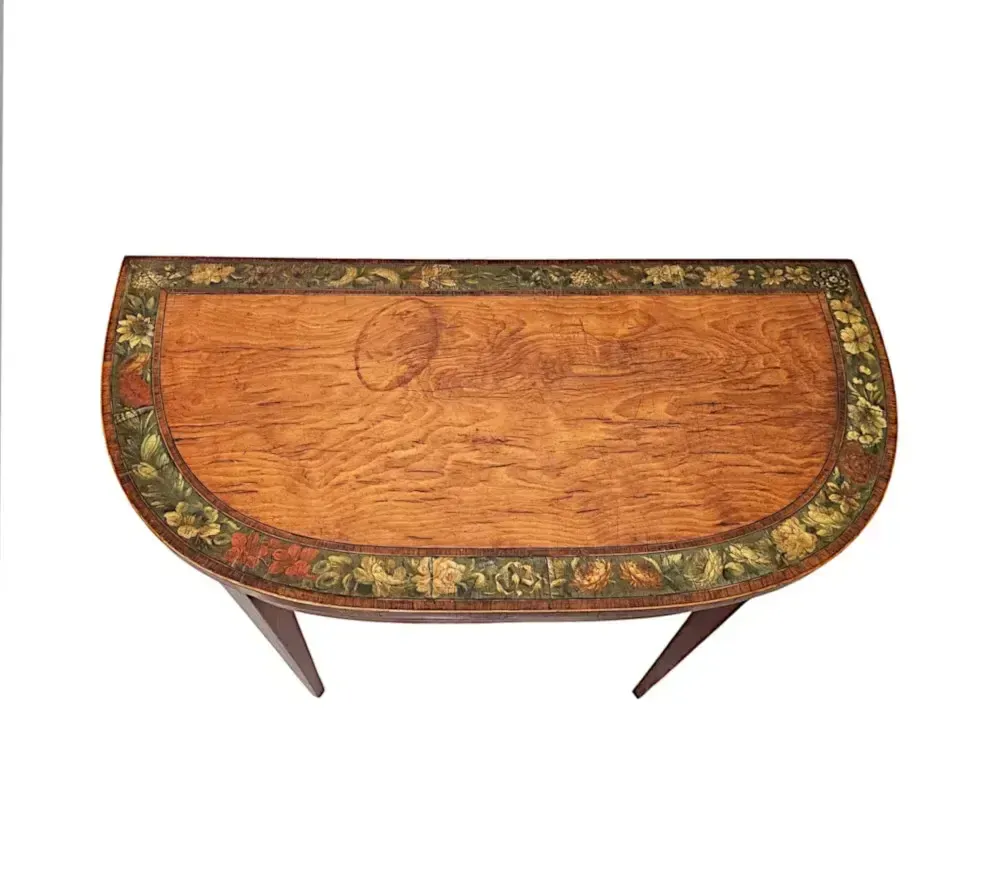 A Very Rare Georgian Hand Painted Inlaid Turn Over Leaf Card Table photo Furniture